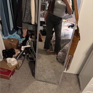 High-Waist Dark Gray Wide-Leg Jeans